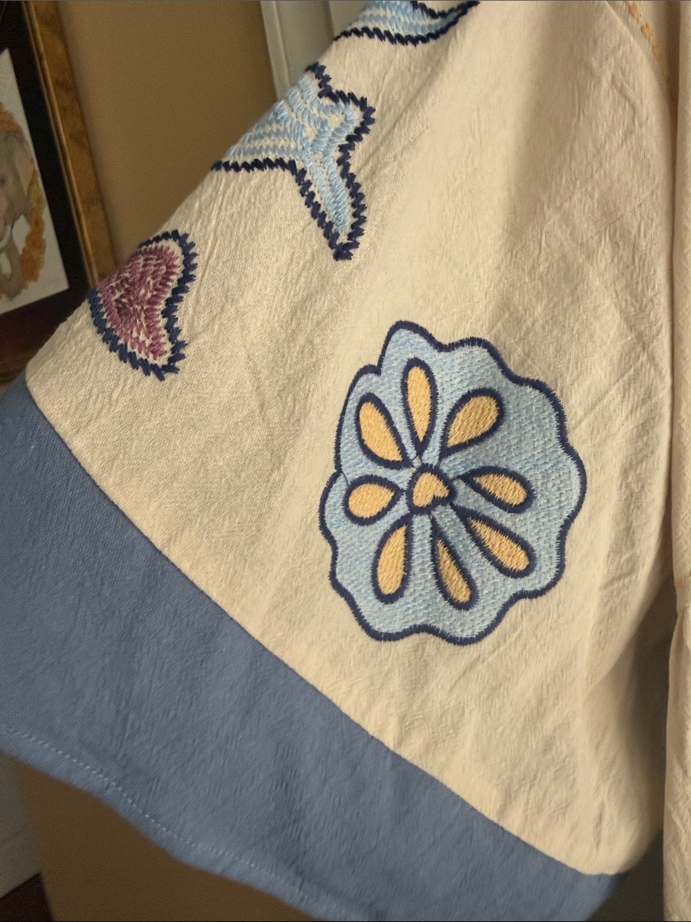 Umgee Cream Tunic Dress with Blue Floral Embroidery - Picture 8 of 14